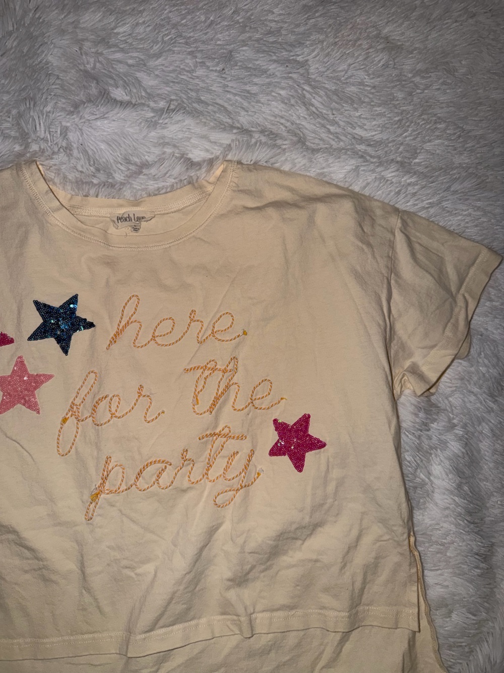 Peach Love Graphic Tee “here for the party” with Star Size Large